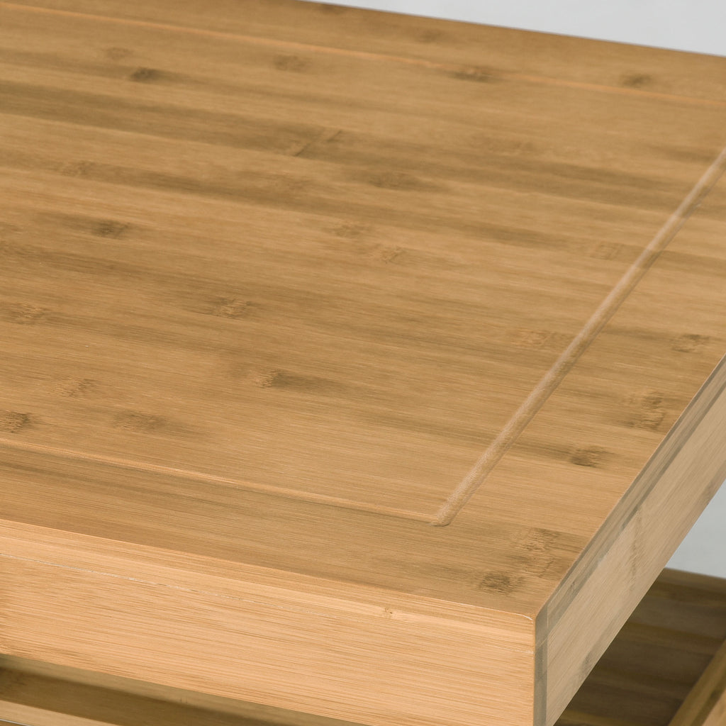 Bamboo Kitchen Island Cart on Wheels, Utility Trolley Cart with 2 Storage Drawers and Open Shelves, Bamboo Tone